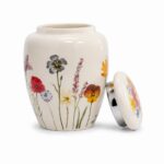 White Floral Butterfly Pet Urn Ceramic Style Finish