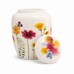 White Floral Butterfly Pet Urn Ceramic Style Finish