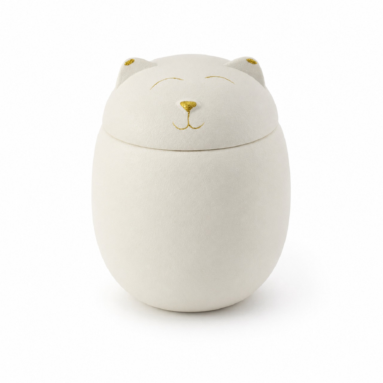 White Gold Cat Face Urn Ceramic Style Finish