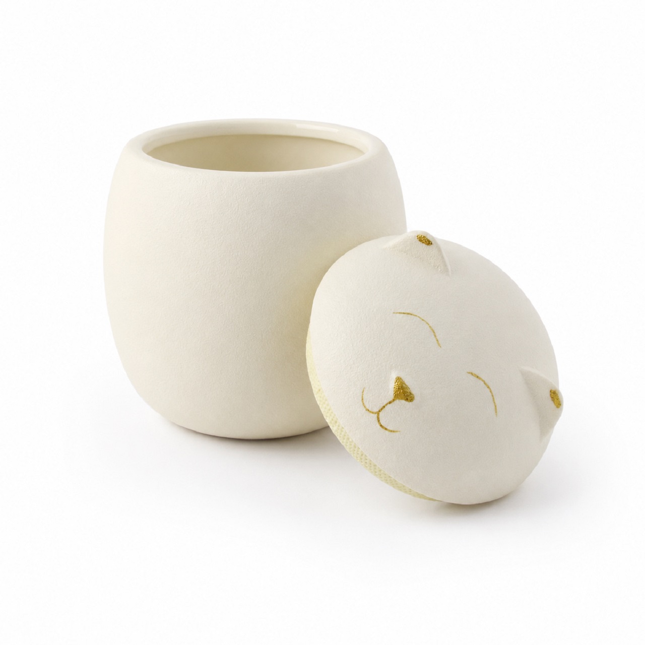 White Gold Cat Dog Face Urn Ceramic Style Finish