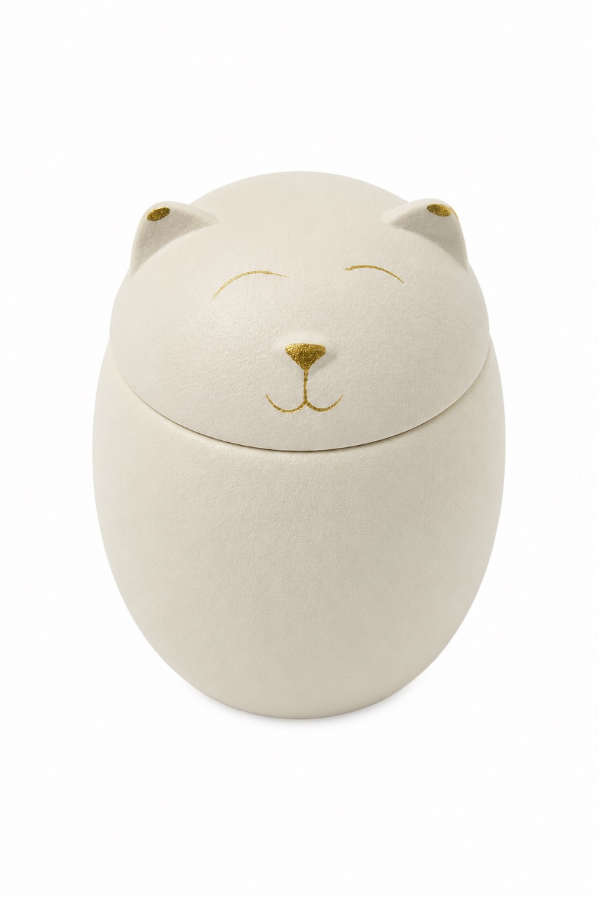 White Gold Cat Dog Face Urn Ceramic Style Finish