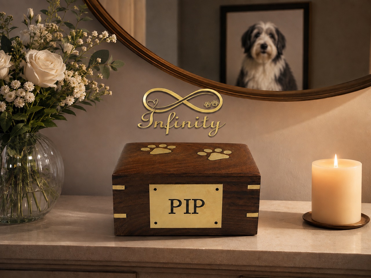 Paw Print Wood Ashes Casket Infinity Pet Crematorium