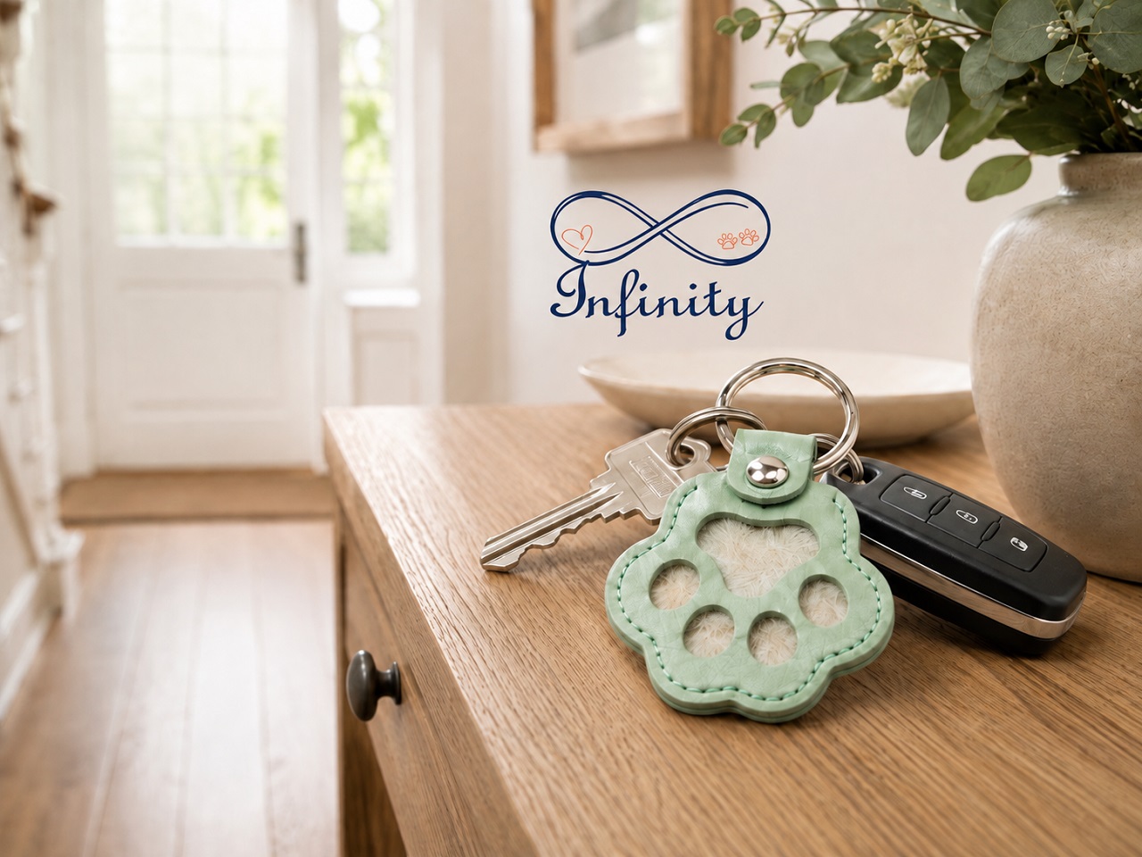 Pet Memorial Paw Print Keyring Ashes Or Fur Infinity Pet Crematorium