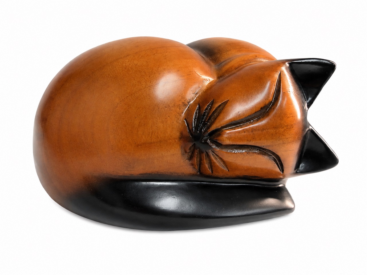 Sleeping Cat Pet Ashes Urn Brown & Black Wood Effect Finish