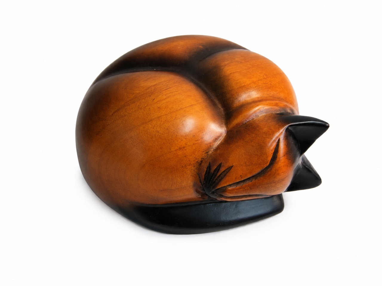 Sleeping Cat Pet Ashes Urn Brown & Black Wood Effect Finish
