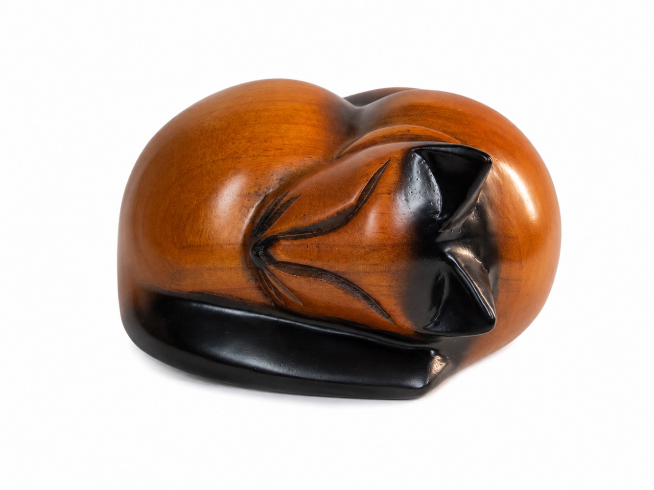 Sleeping Cat Pet Ashes Urn Brown & Black Wood Effect Finish