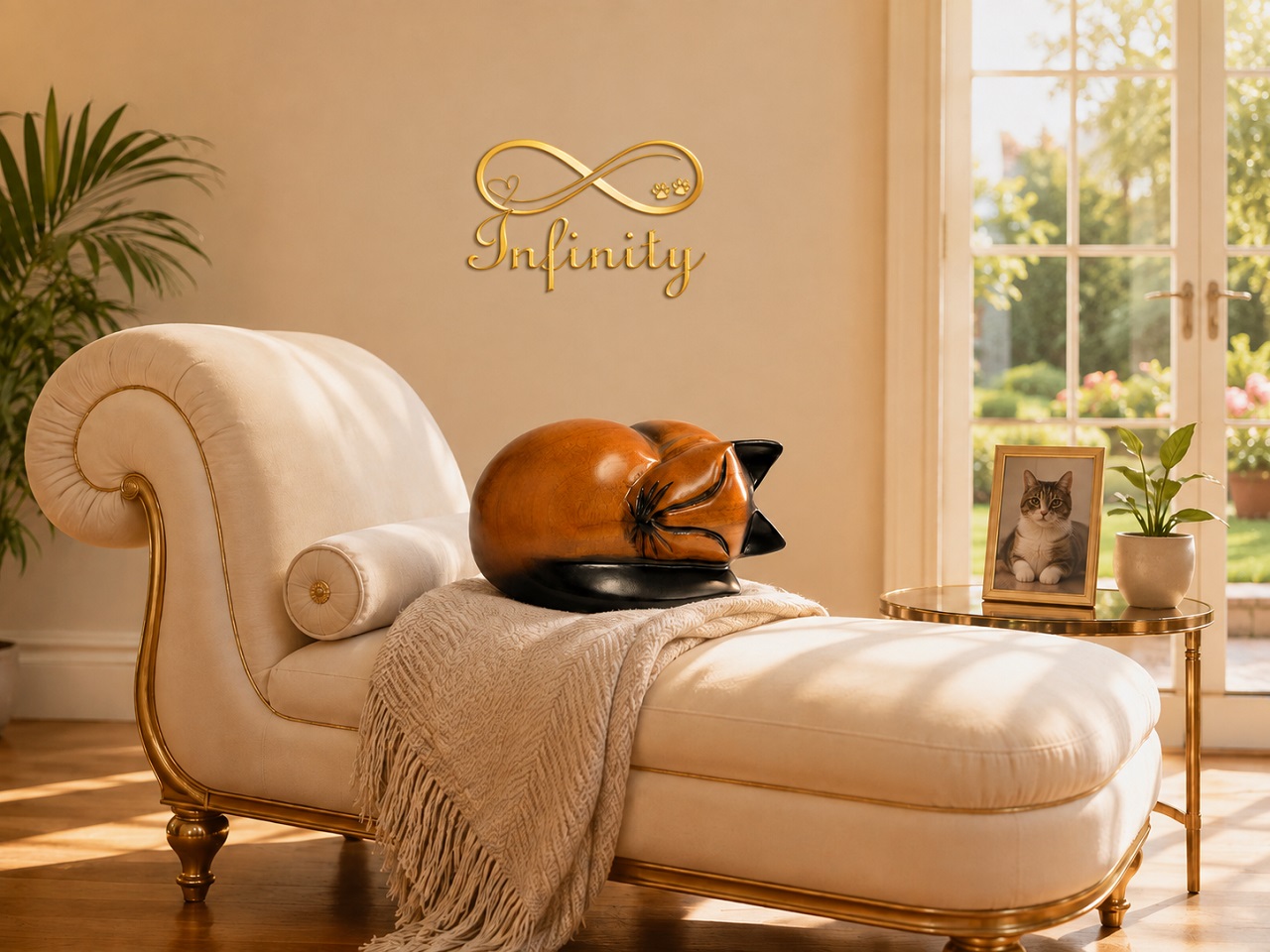 Sleeping Cat Pet Ashes Urn Brown & Black Wood Effect Finish Infinity Pet Crematorium