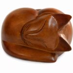 Sleeping Cat Pet Ashes Urn Brown Wood Effect Finish