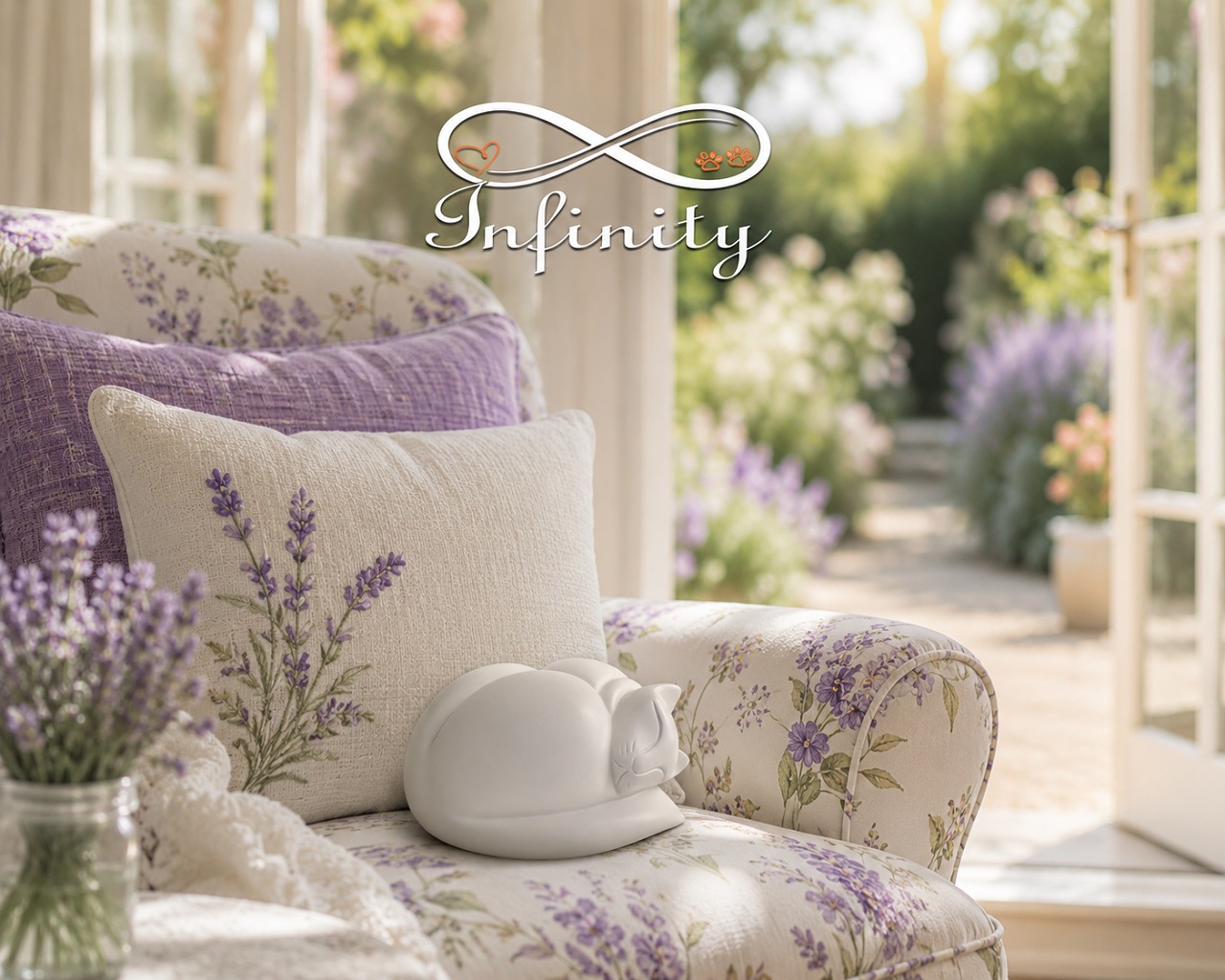 Sleeping Cat Urn White Wood Effect Finish Infinity Pet Crematorium